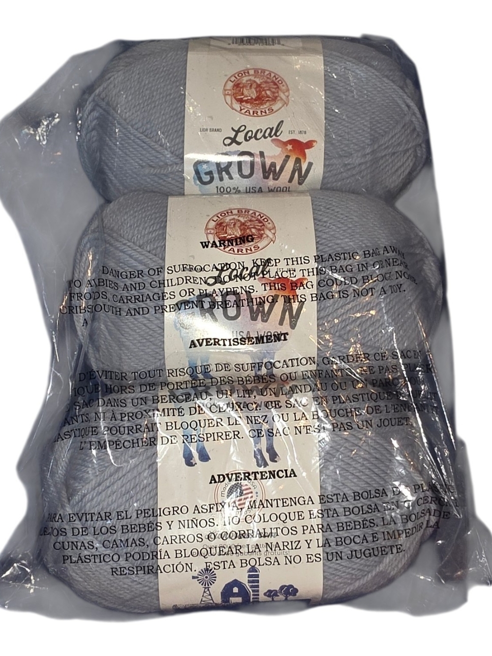 Lion Brand Local Grown Bluegrass 100% USA Wool Yarn 3 Skeins NEW